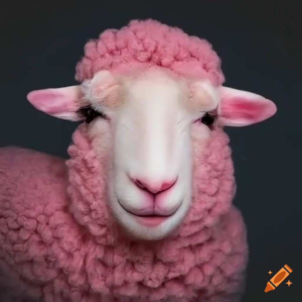 adorable pink sheep with one eye covered by their wool