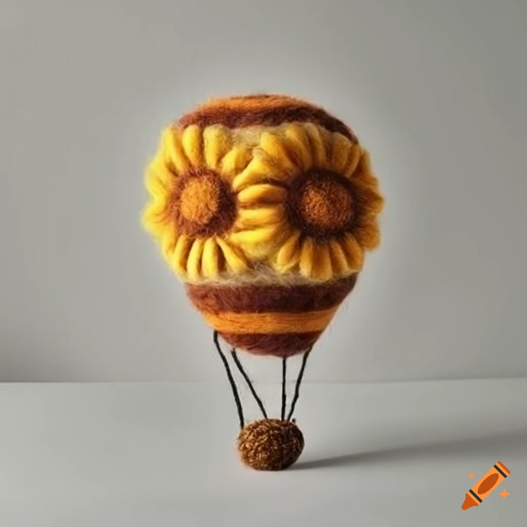 wool hot air balloon with sunflower design