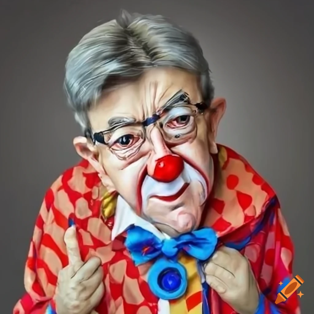 caricature of Jean Luc Mélenchon as a clown