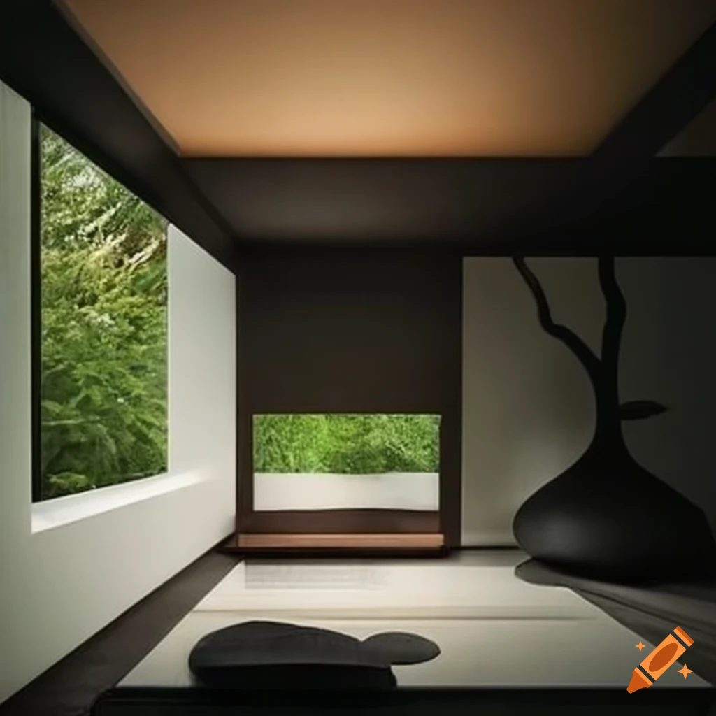 minimalistic architecture with zen garden rooms