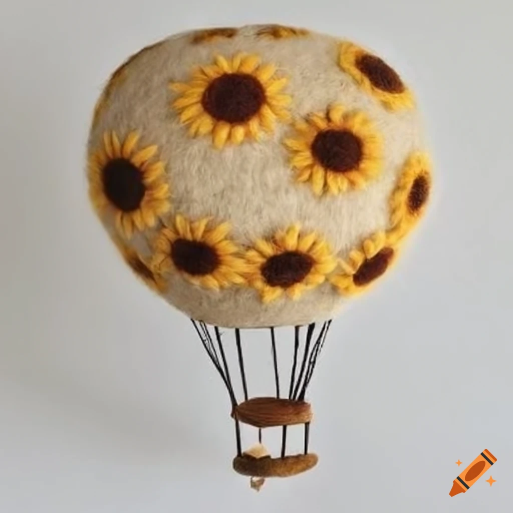 wool hot air balloon with sunflower design