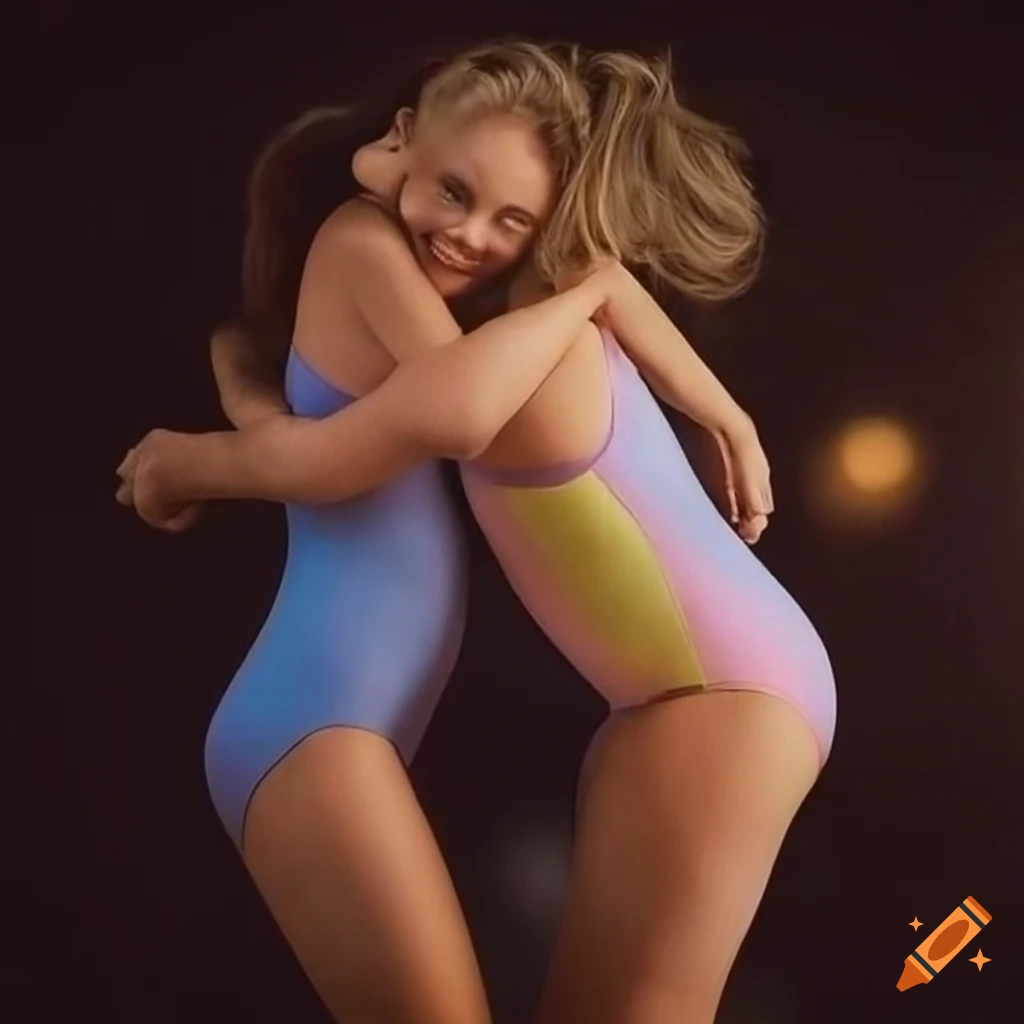 two-headed woman illusion in a pastel leotard