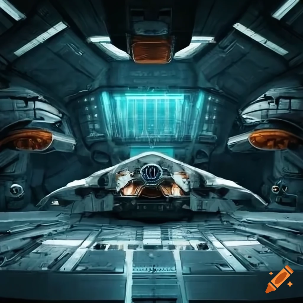interior of a spaceship hangar