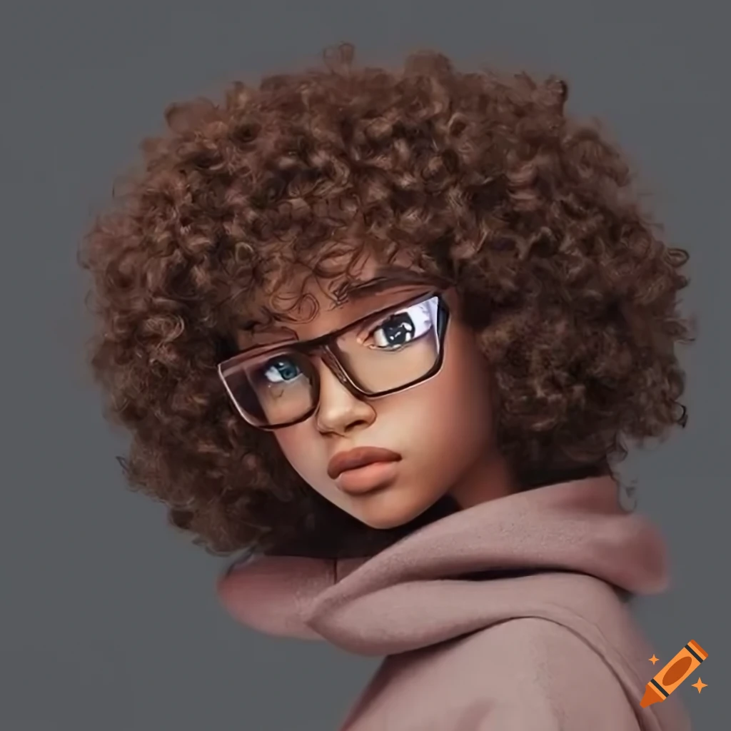 detailed profile picture of an anime girl with curly Afro