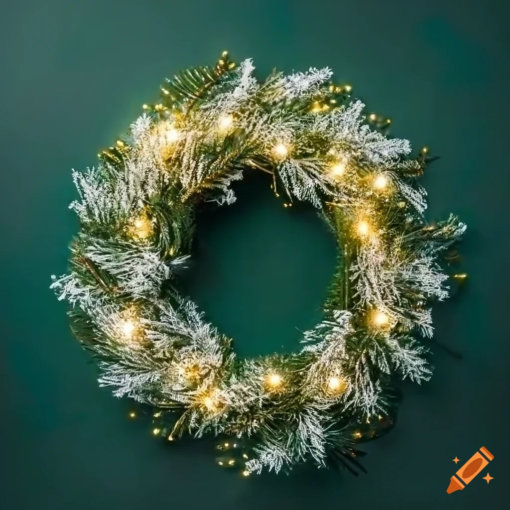 white Christmas wreath with golden lights