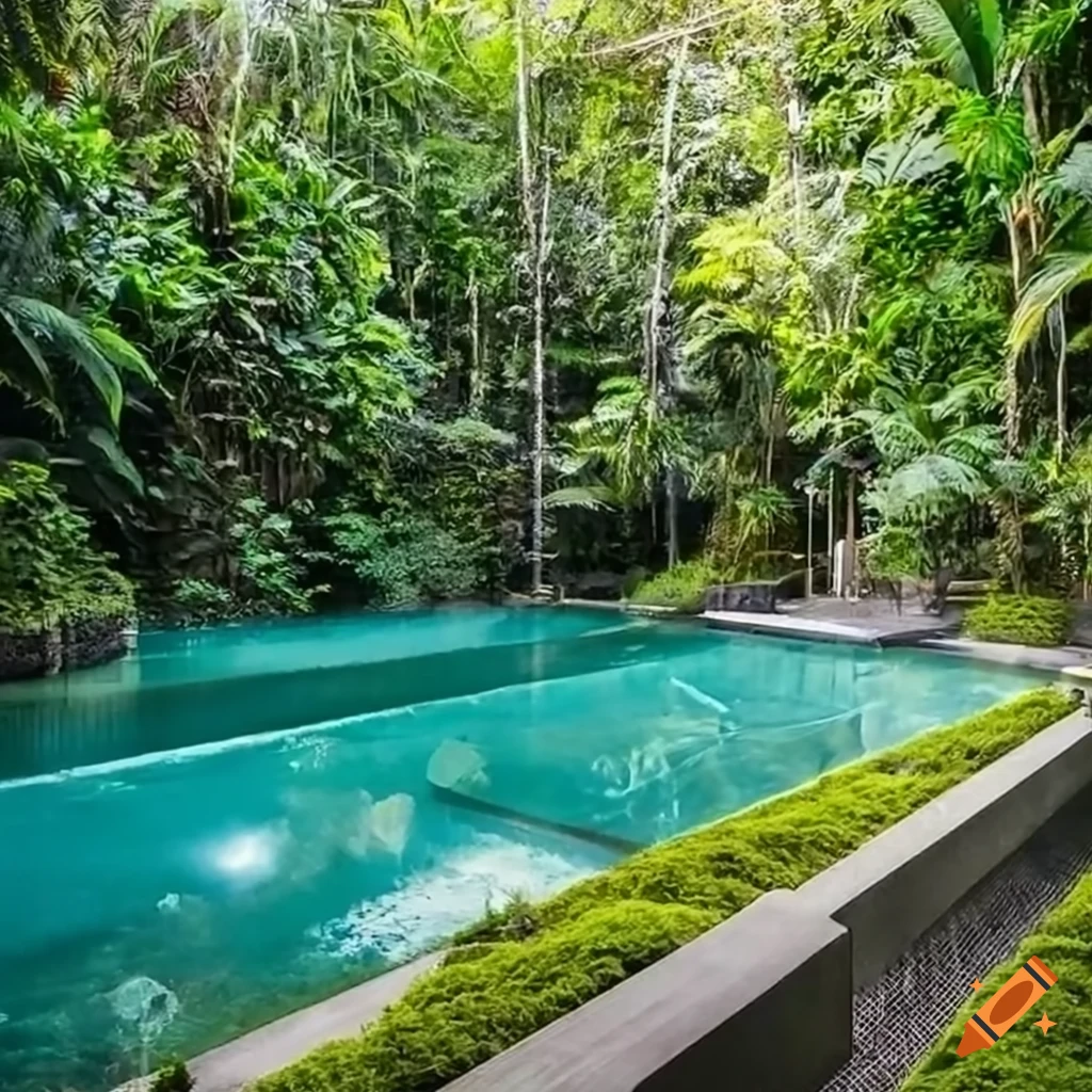 futuristic modern house surrounded by jungle vegetation