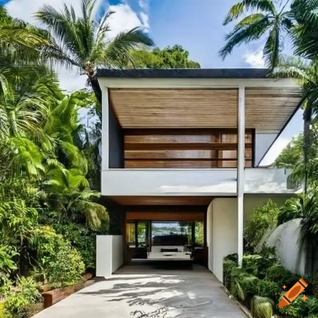sleek modern house surrounded by tropical nature