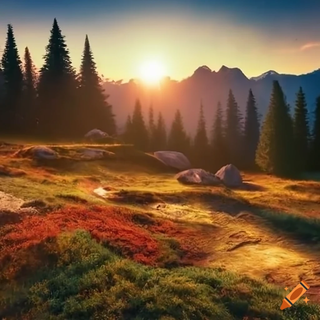 Magical landscape with a crystal in the mountains on Craiyon