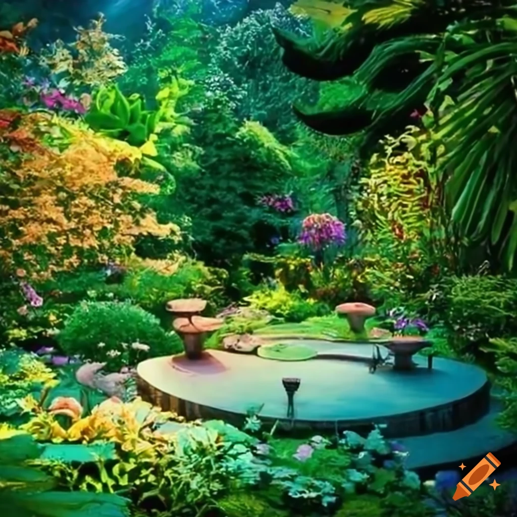 View of a beautiful garden on craiyon