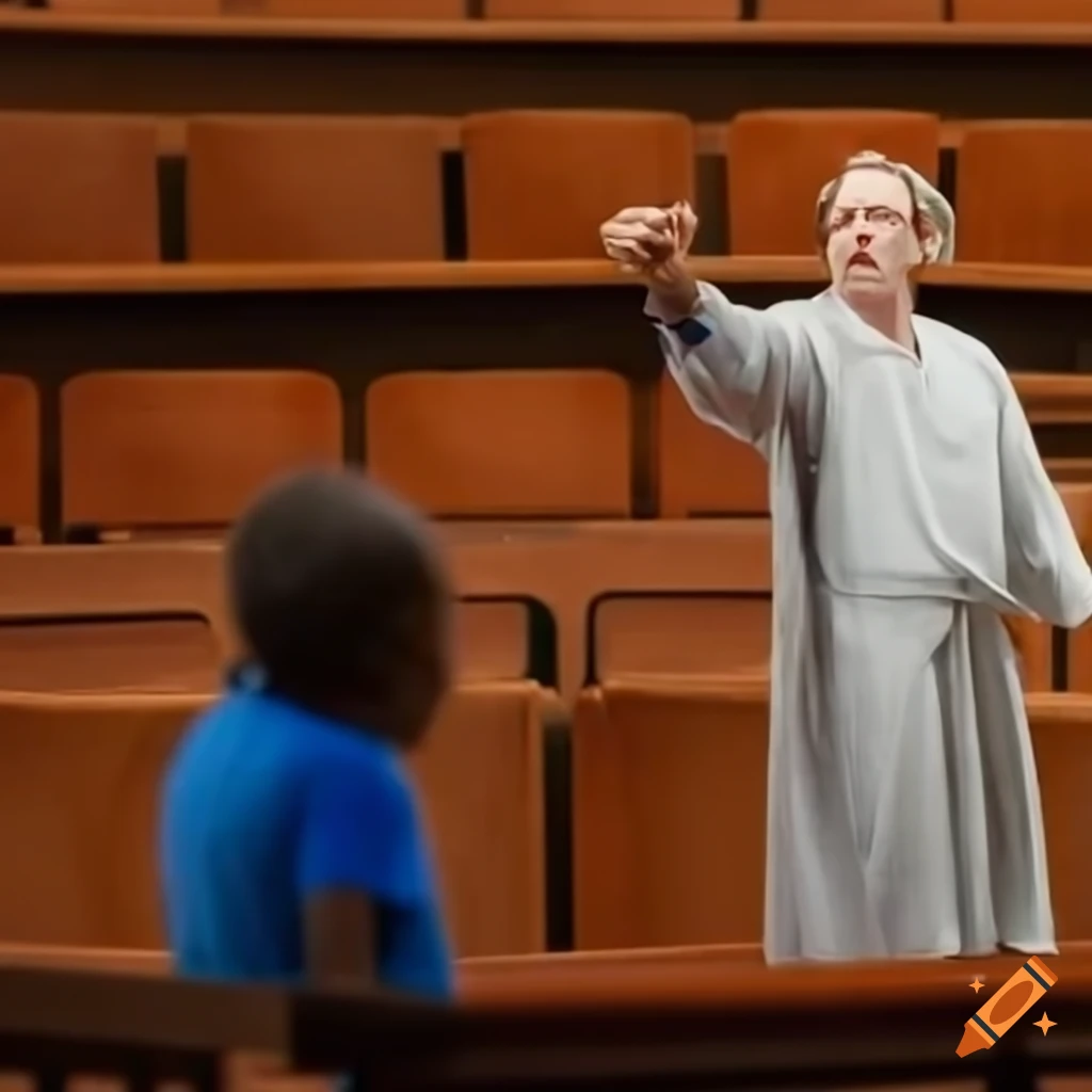 depiction of an intense debate between an atheist professor and a Christian student