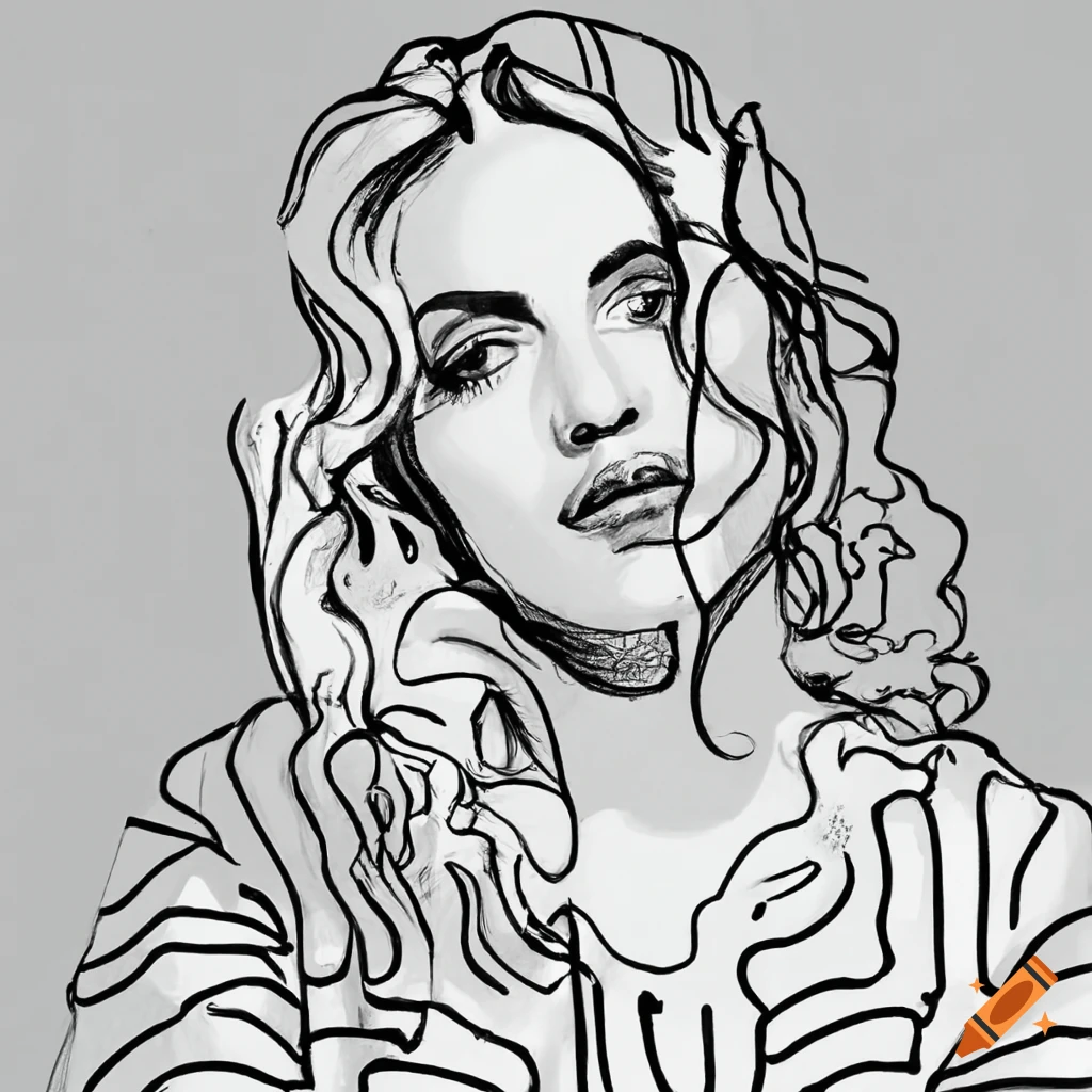 line drawing of older Madonna