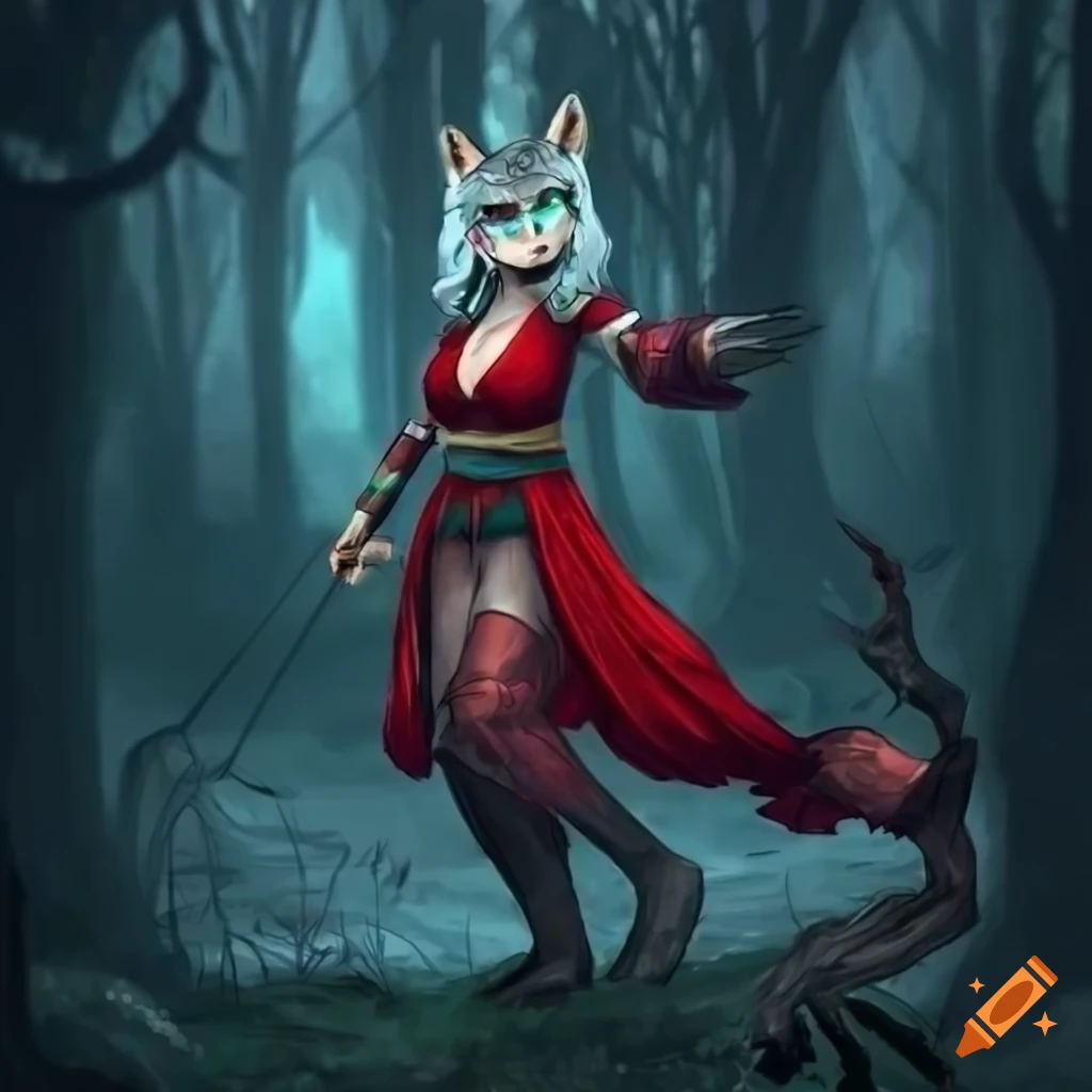 artwork of a wolf with a magic rapier and raven familiar