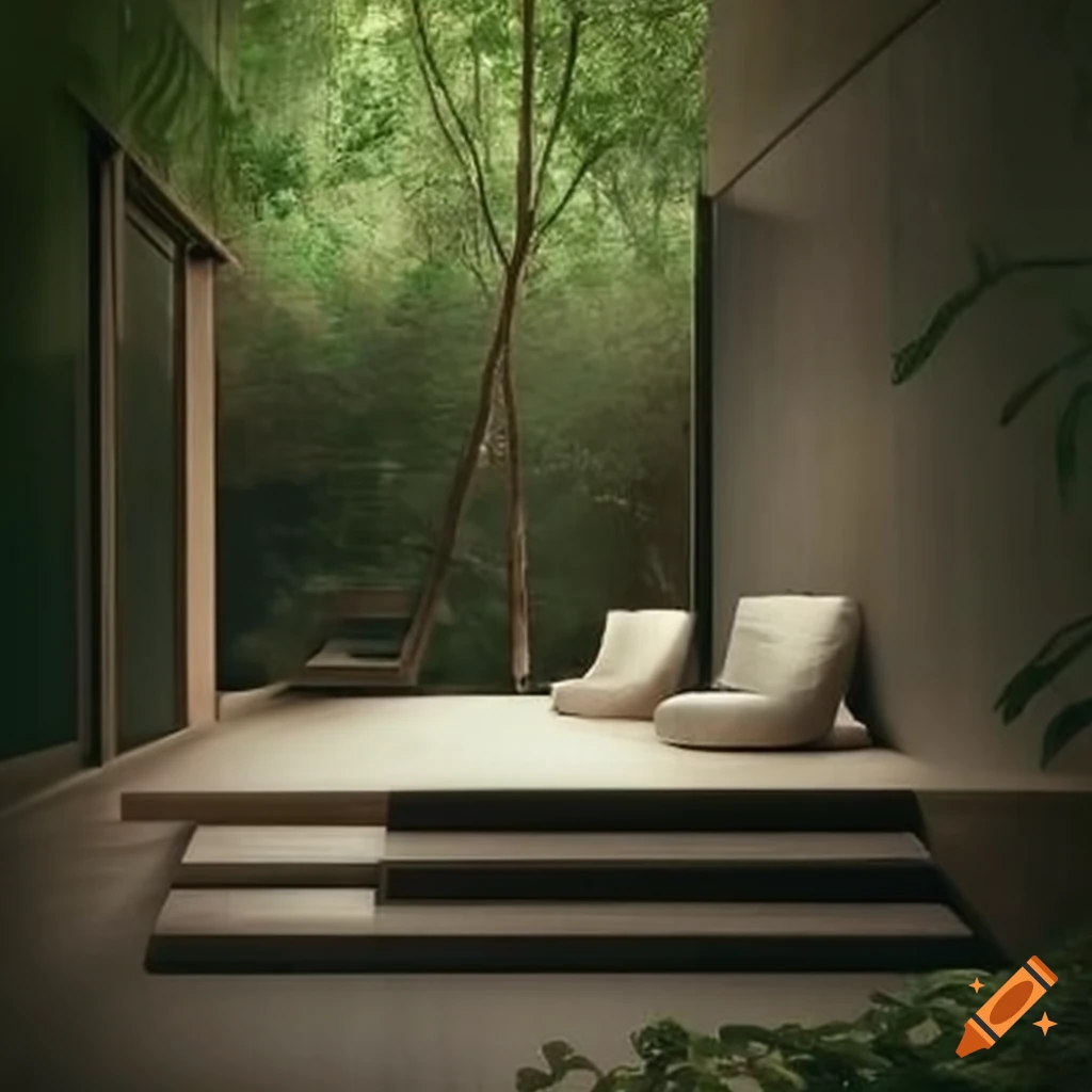 minimalistic zen cabin garden interior