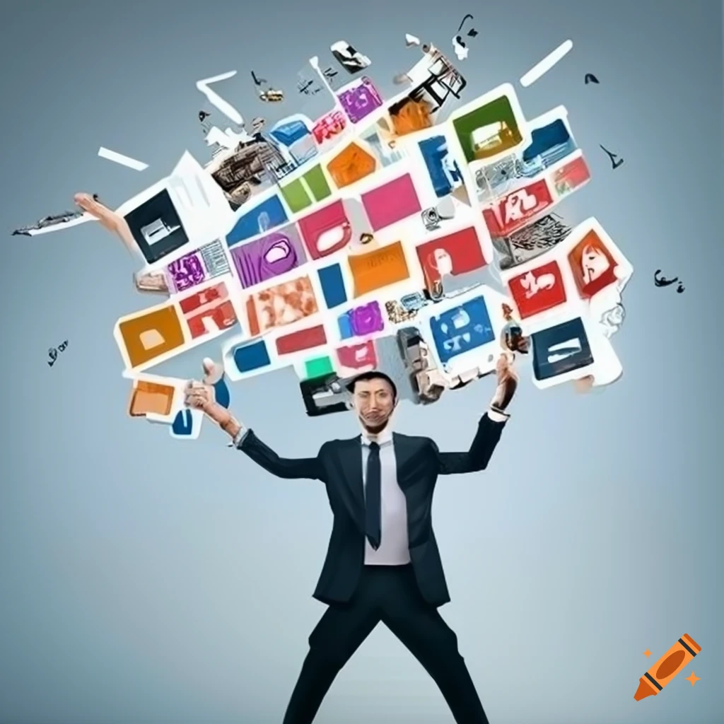 catchy poster of a media manager multitasking