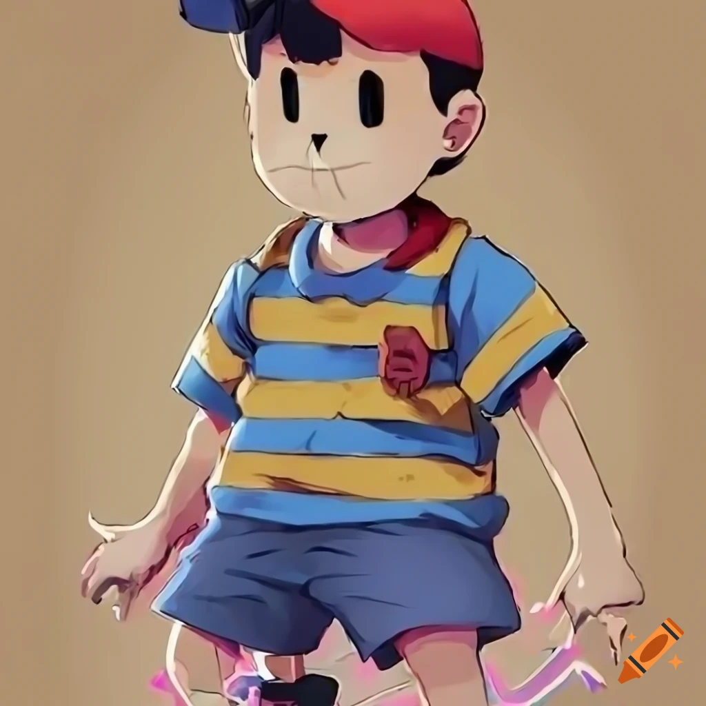 Fanart of ness and sans from earthbound and undertale on Craiyon