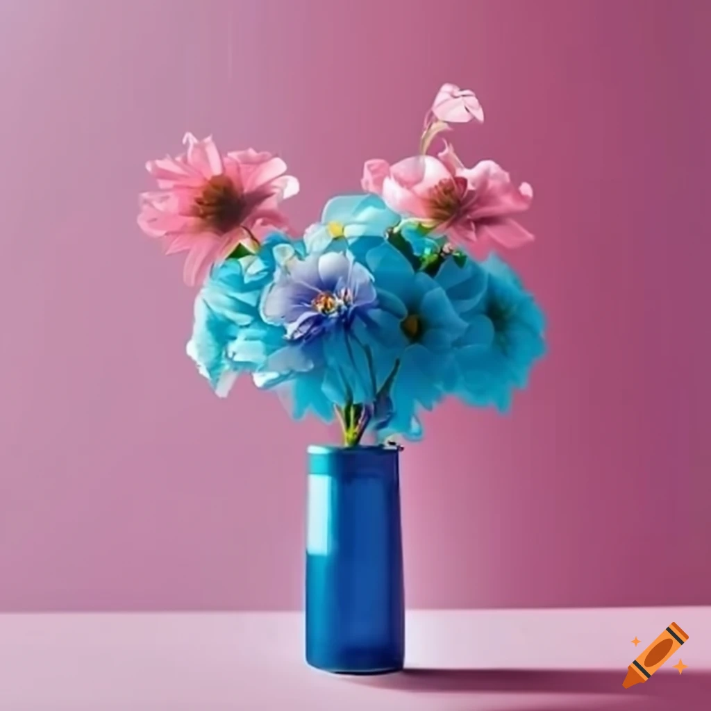 pink and blue soda can vase with flowers
