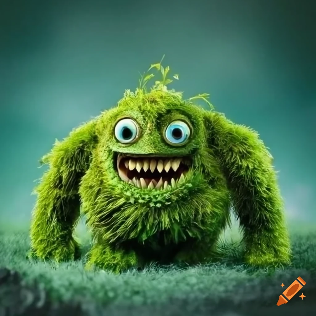 moss monster with big eyes in Pixar style