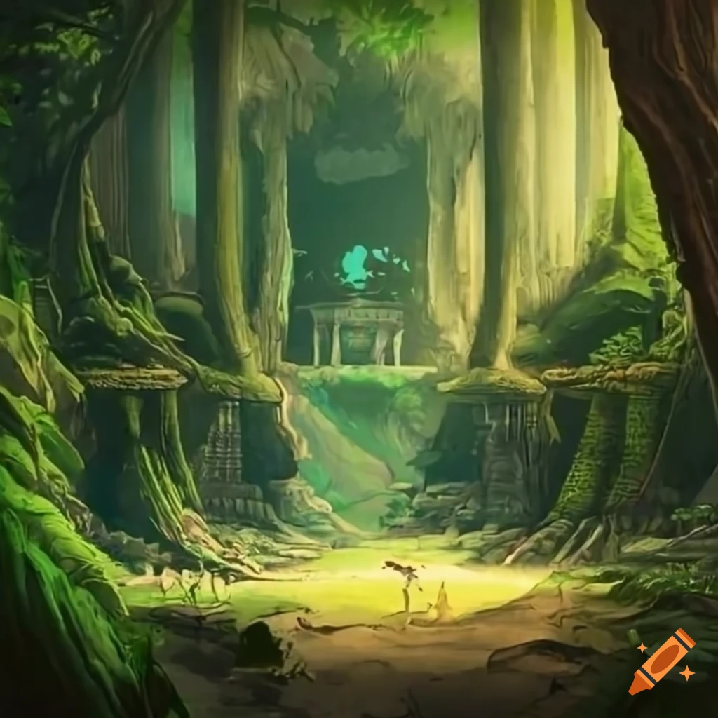 temple in the jungle with cracked walls and mysterious writings