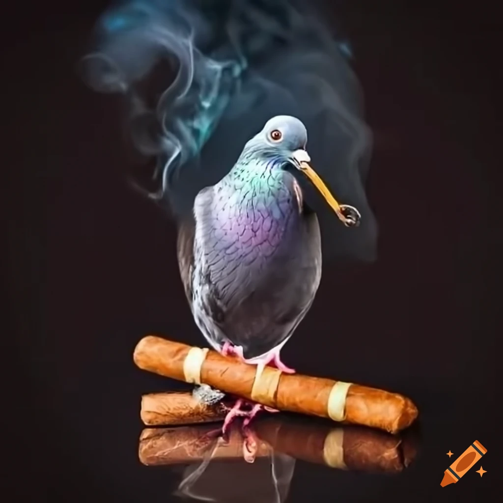 Humorous image of a pigeon smoking a cigar on Craiyon