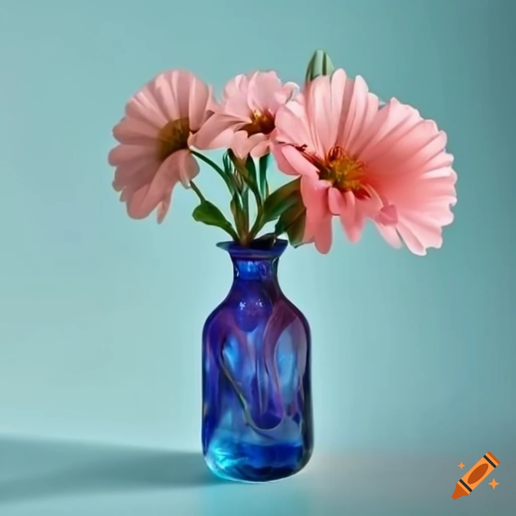 glass bottle vase with blooming flowers