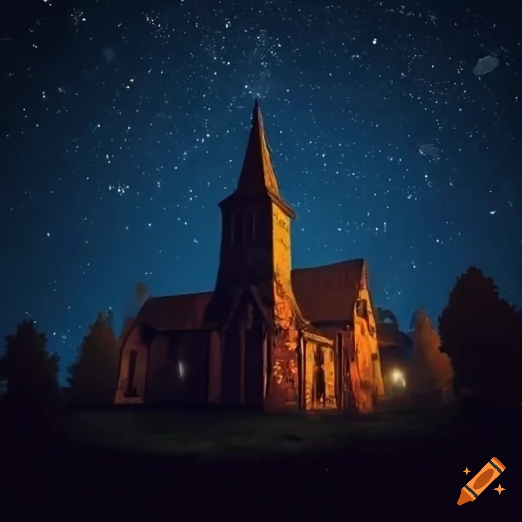 night view of an abandoned town under starry sky