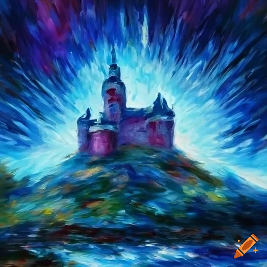 Oil painting of a nordic castle under a blue star on Craiyon