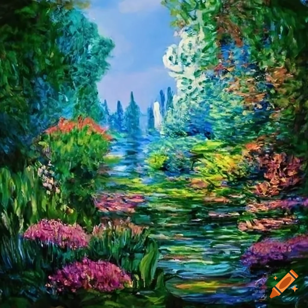 Impressionistic garden painting in the style of Claude Monet on Craiyon