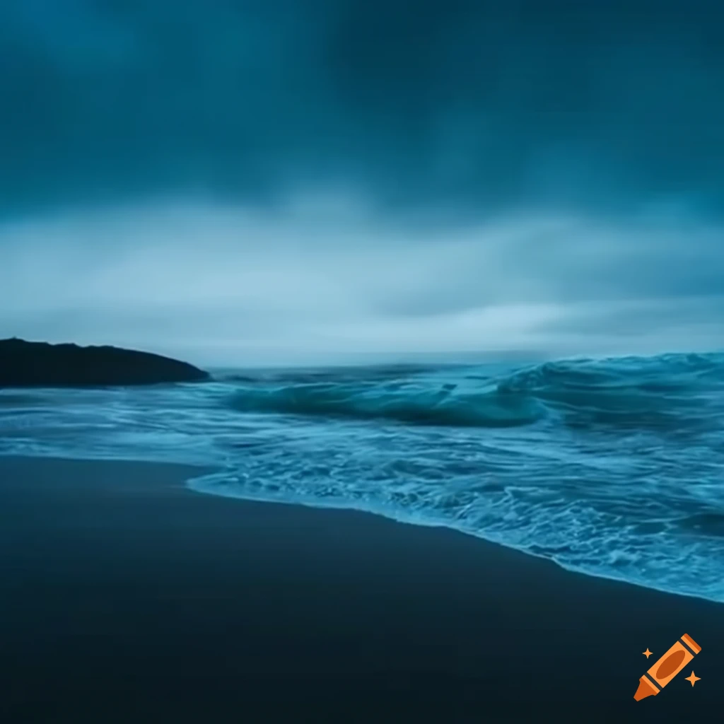 winter beach with crashing waves