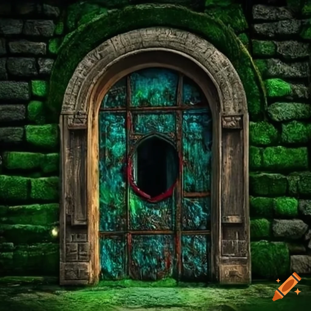 noughts and crosses game on moss-covered door