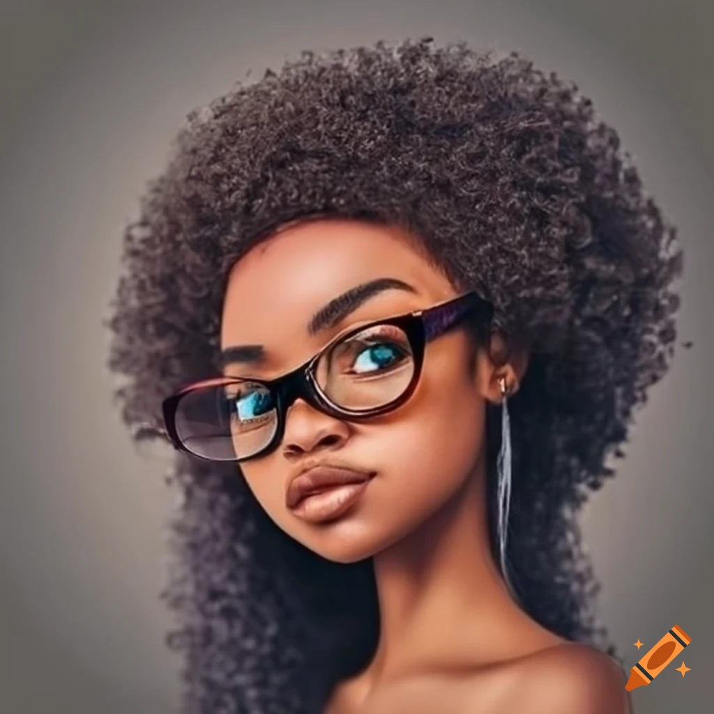 Portrait of a stylish black girl with glasses on Craiyon