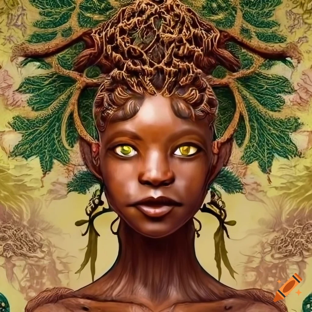 Art nouveau depiction of an african forest dryad on Craiyon