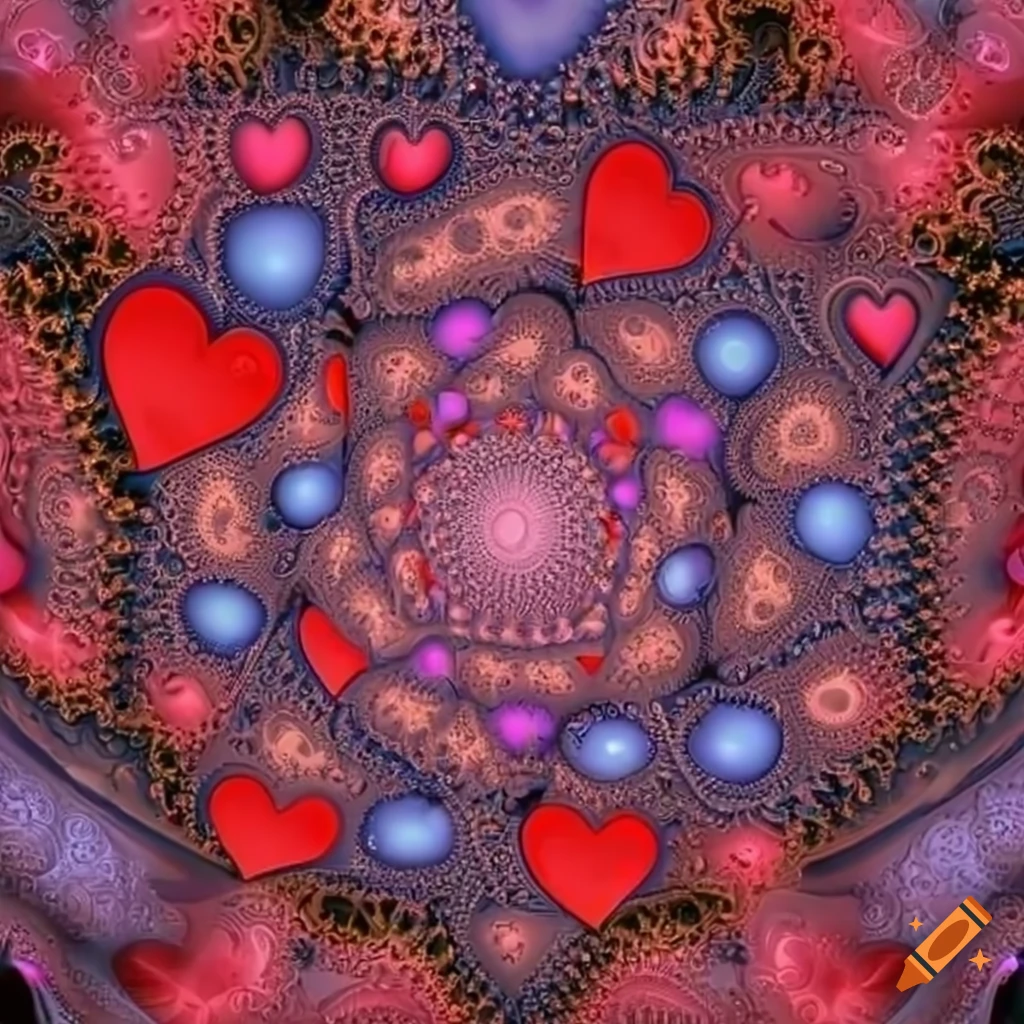 fractal art with hearts on colorful background