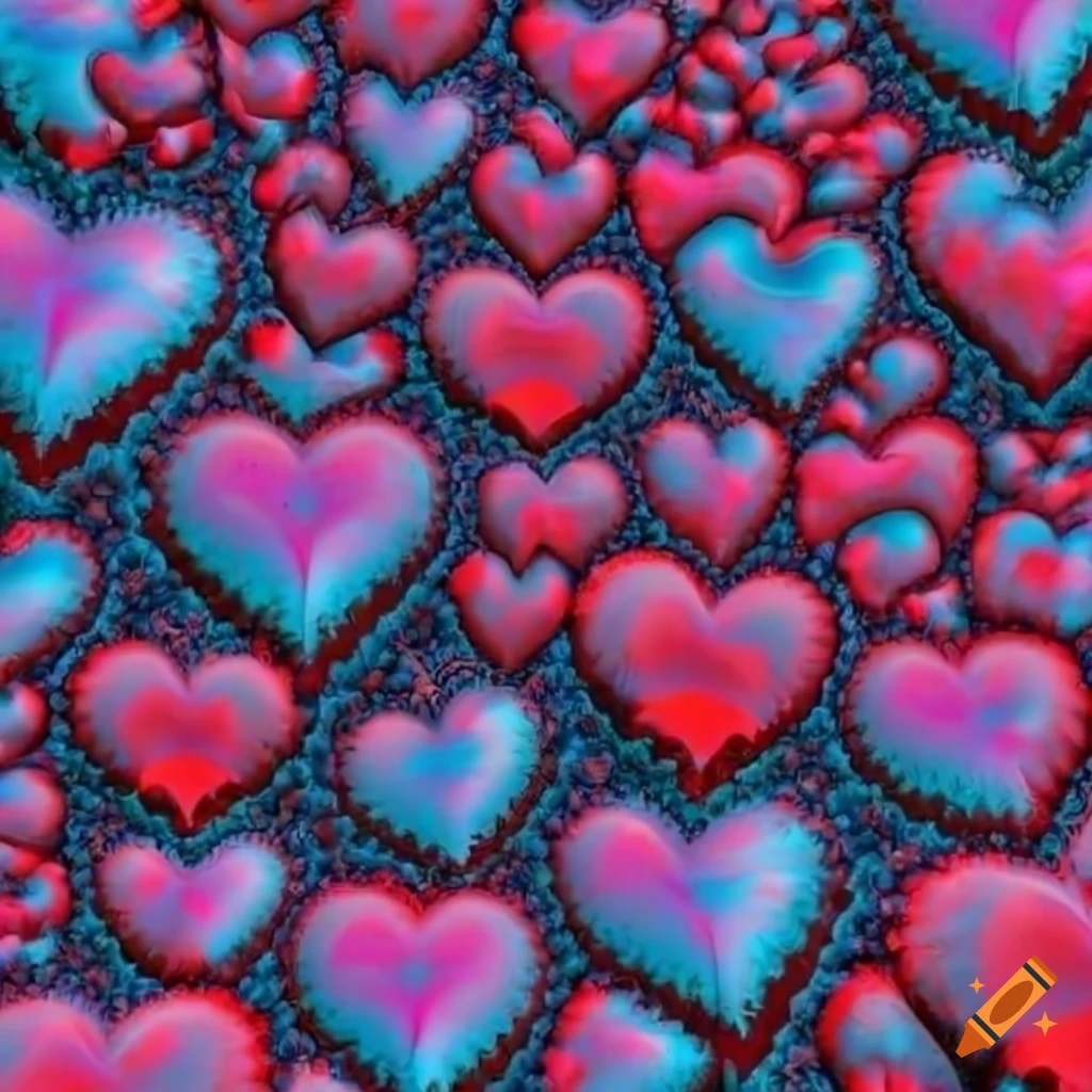 fractal art with hearts on colorful background