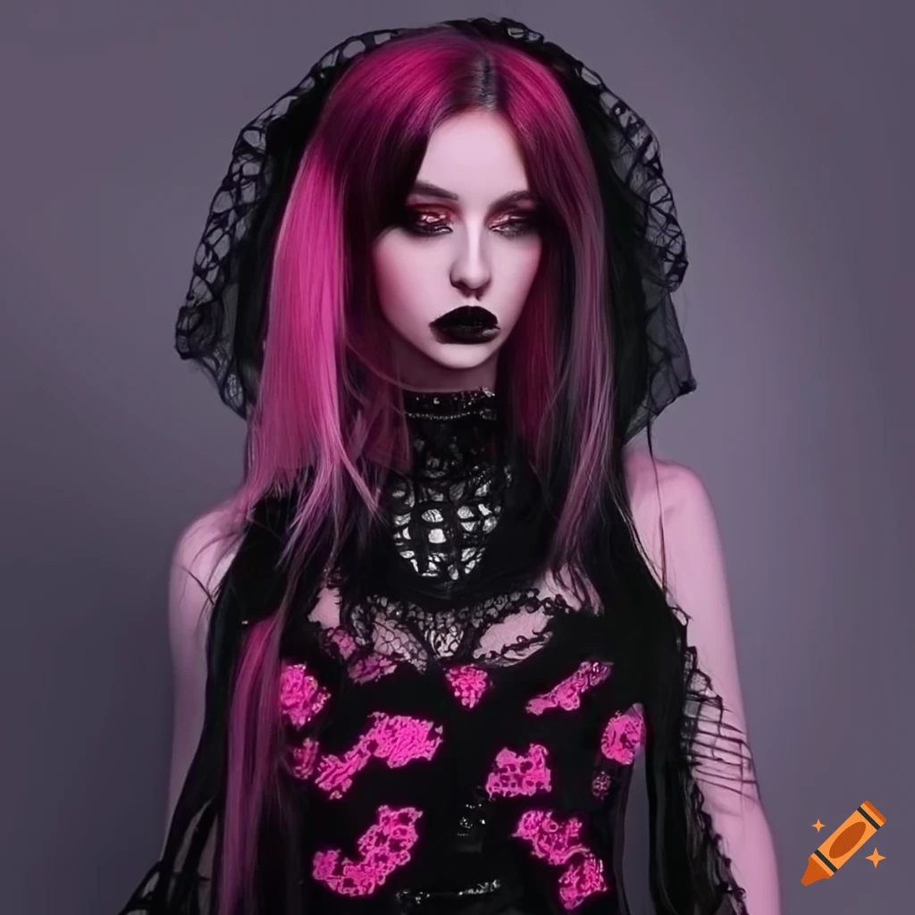 Goth Girl With Pink Hair And Black Dress character-design-of-a-goth-girl-from-playstation-1-game-on-craiyon