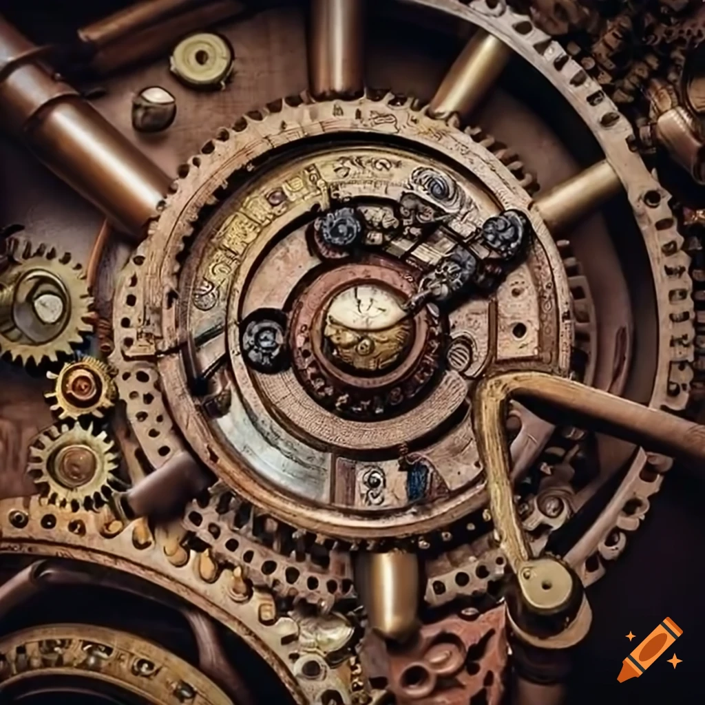 steampunk computer with intricate gears and pipes