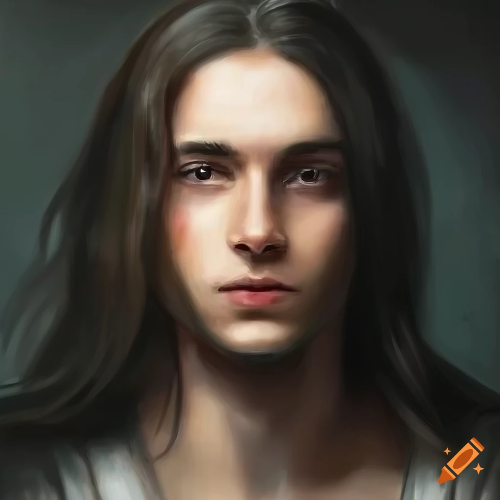beautiful oil painting of a young man with long hair