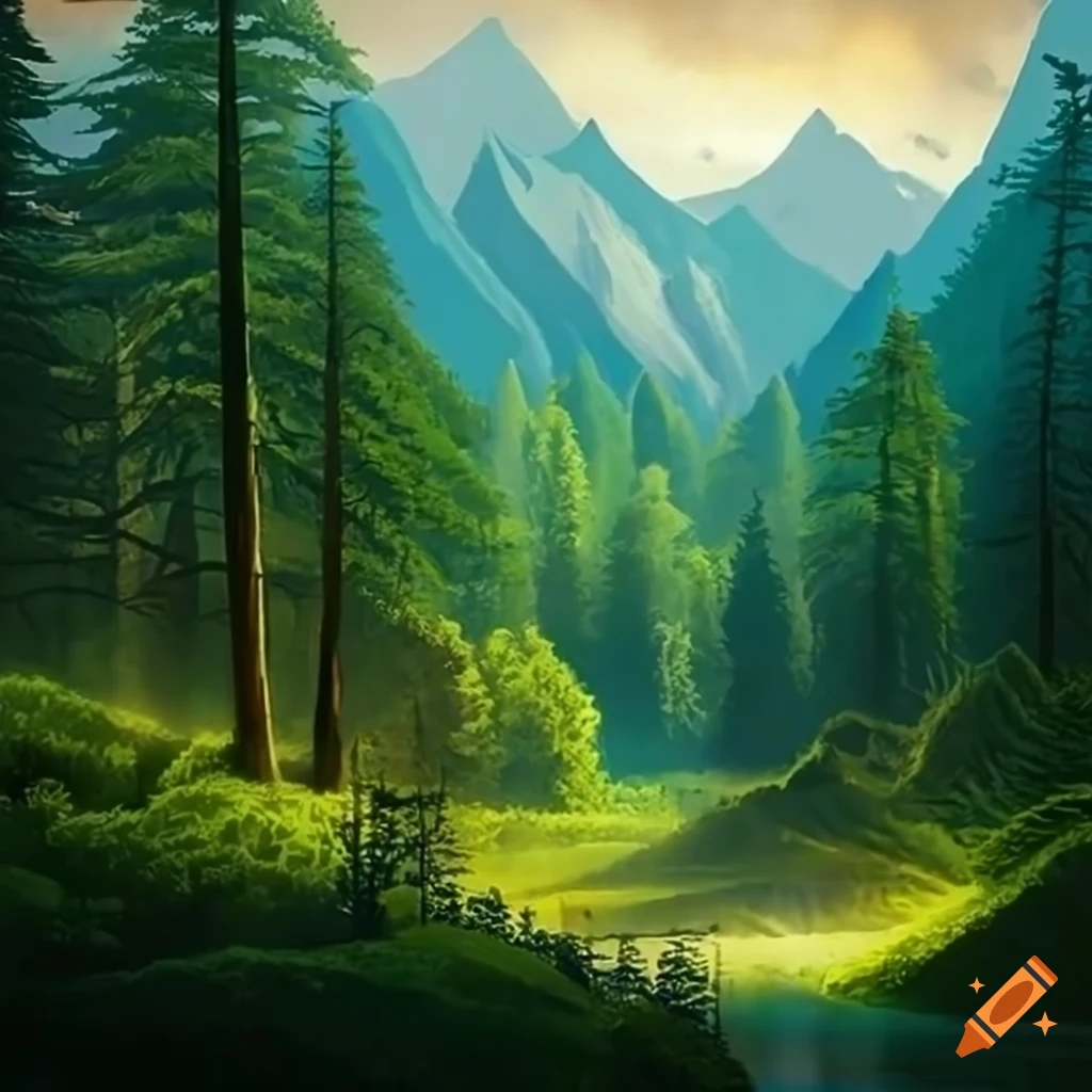 paisaje bosque y montañas