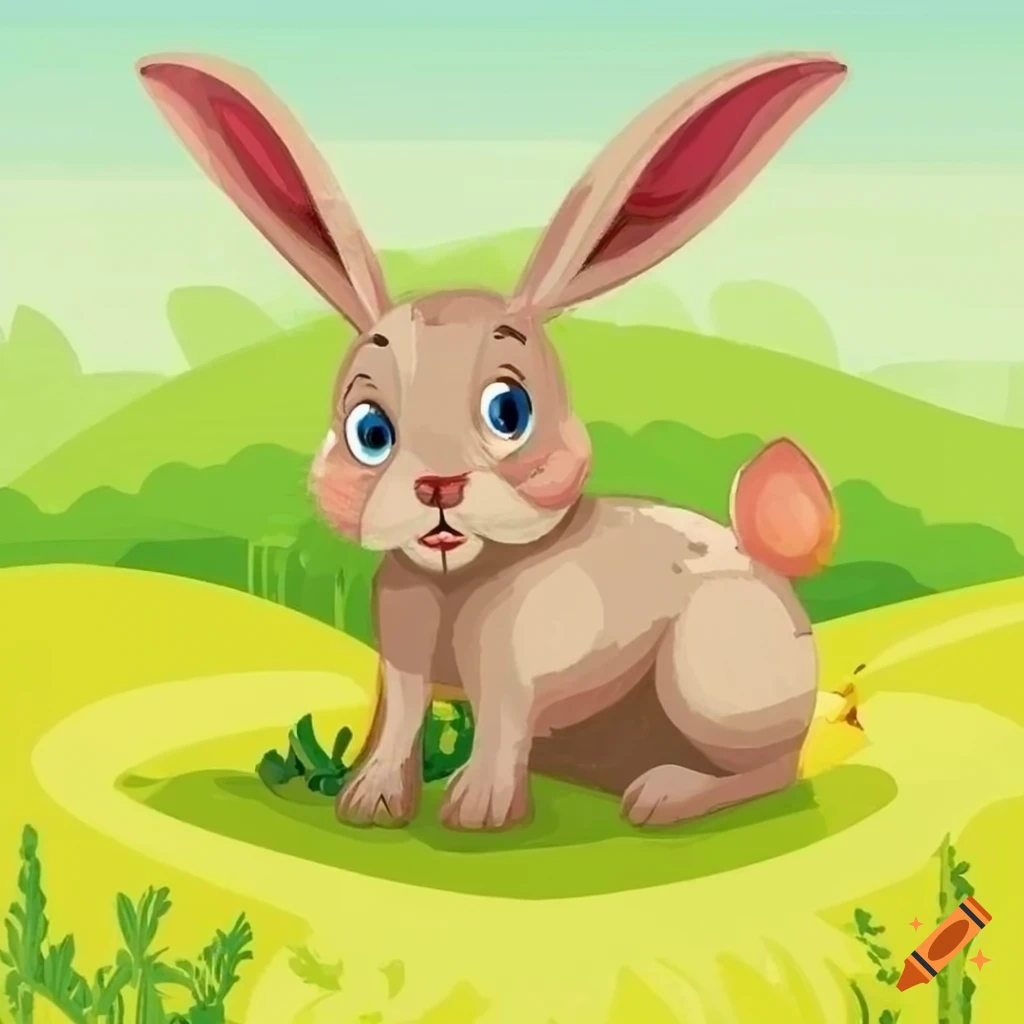 illustration of a rabbit on a vibrant farm