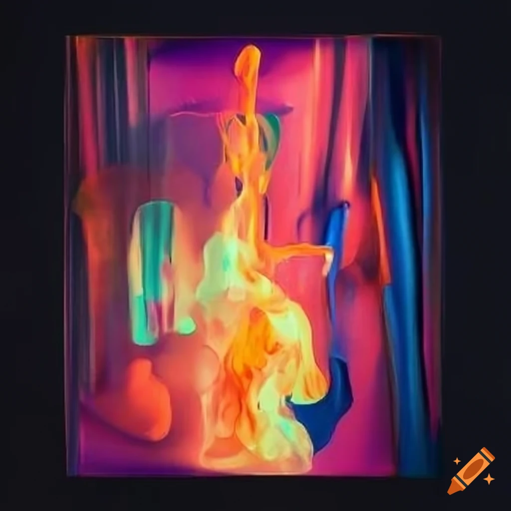 abstract artwork with melting figures and buildings