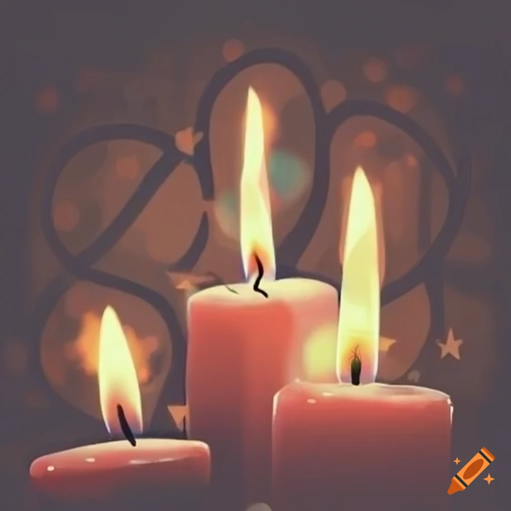 bokeh image of drawn christmas candles in a dark room