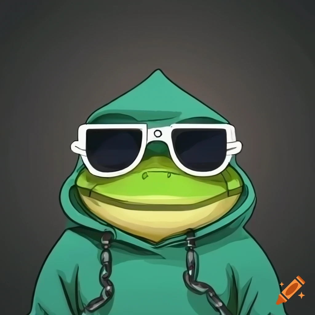 cartoon frog wearing sunglasses and a hoodie