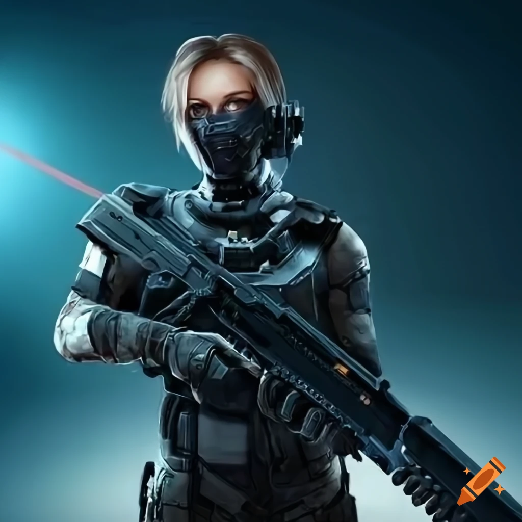 photo realistic sci-fi soldier with advanced weaponry