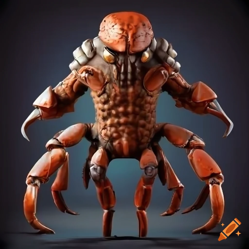sci-fi illustration of a crab-like humanoid