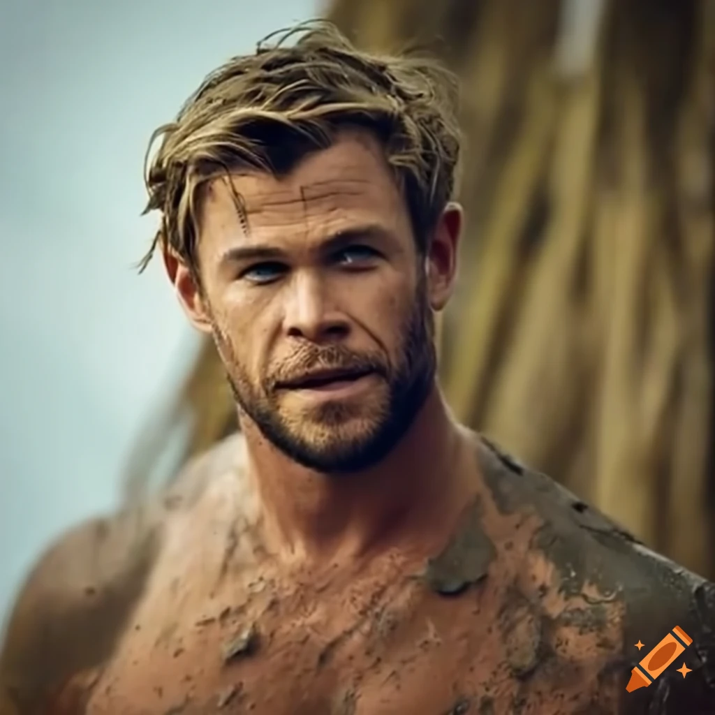 Chris Hemsworth Shirtless And Covered In Mud
