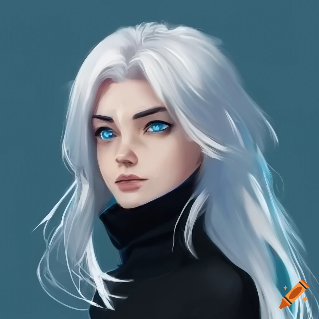 portrait of a woman with flowing white hair