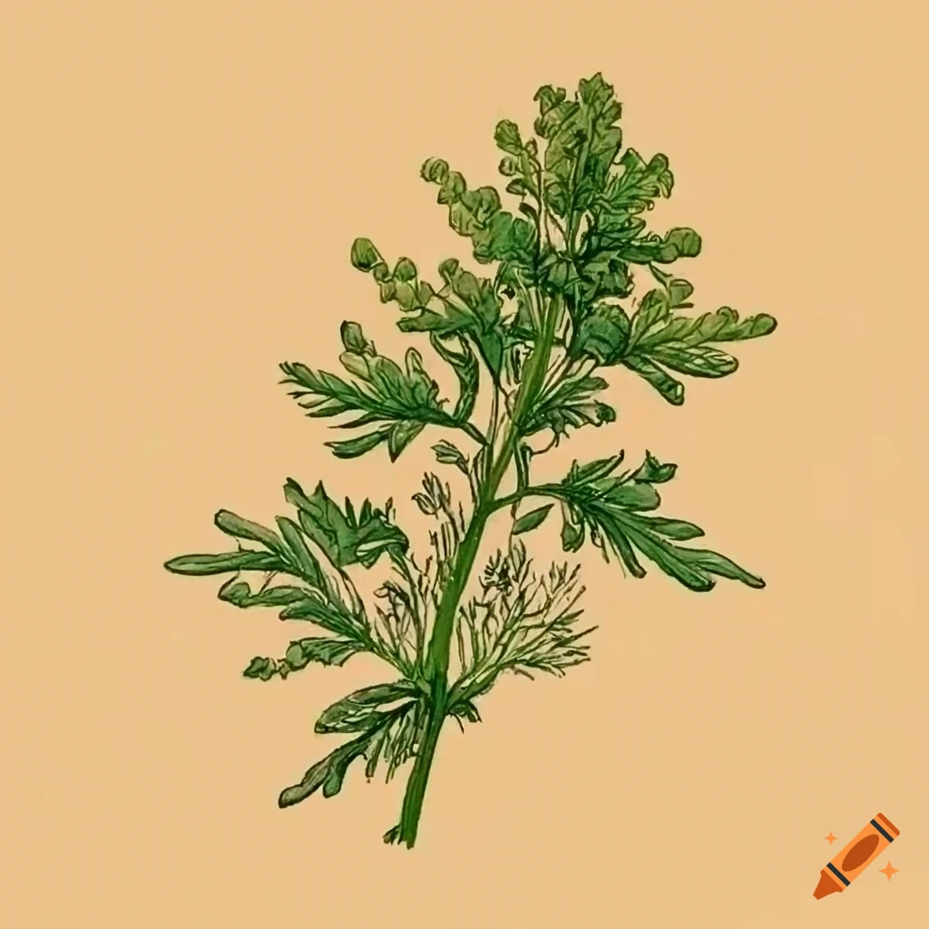 Detailed drawing of a mugwort plant
