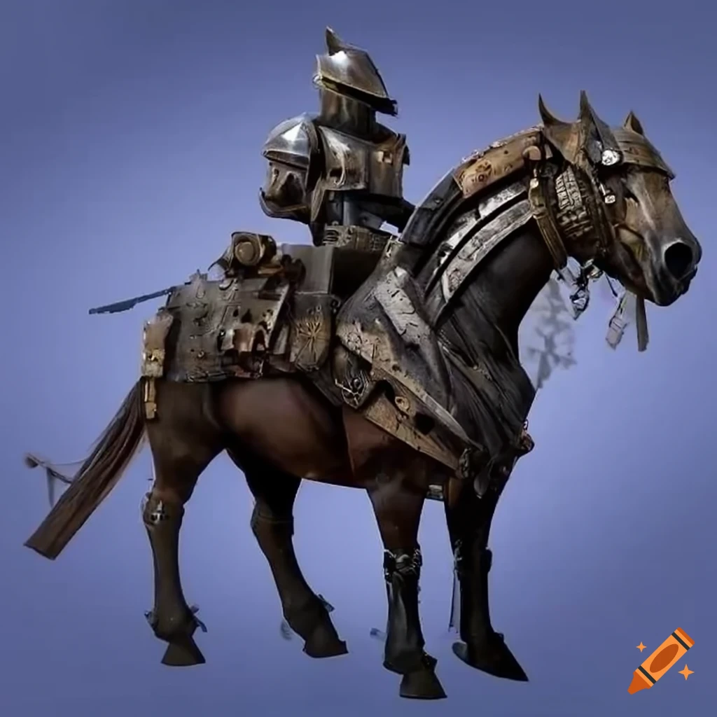 Horse wearing post-apocalyptic battle armor on Craiyon