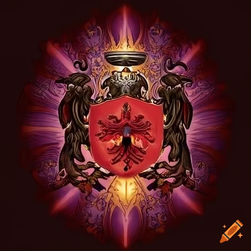 coat-of-arms-with-rising-sun-and-dark-red-orchids-on-craiyon