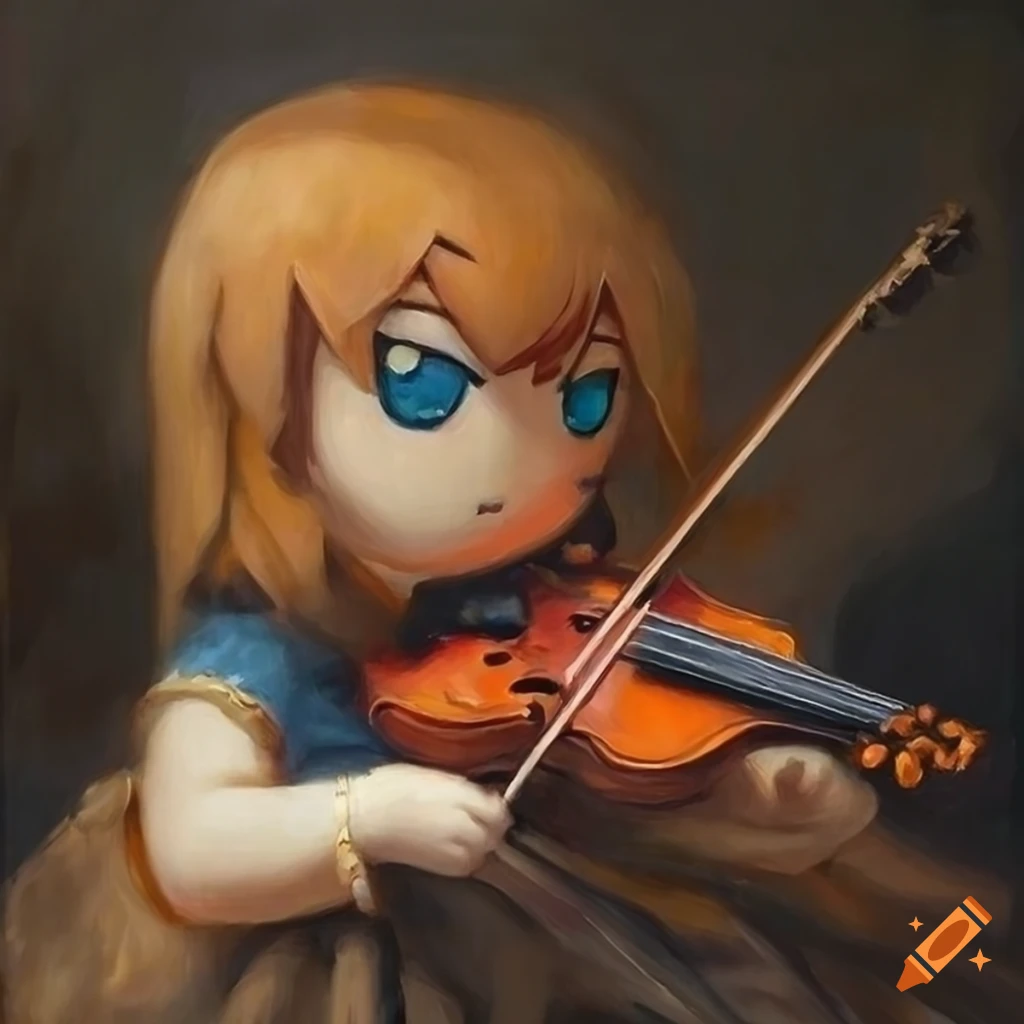 oil painting of a smoking fumo playing violin