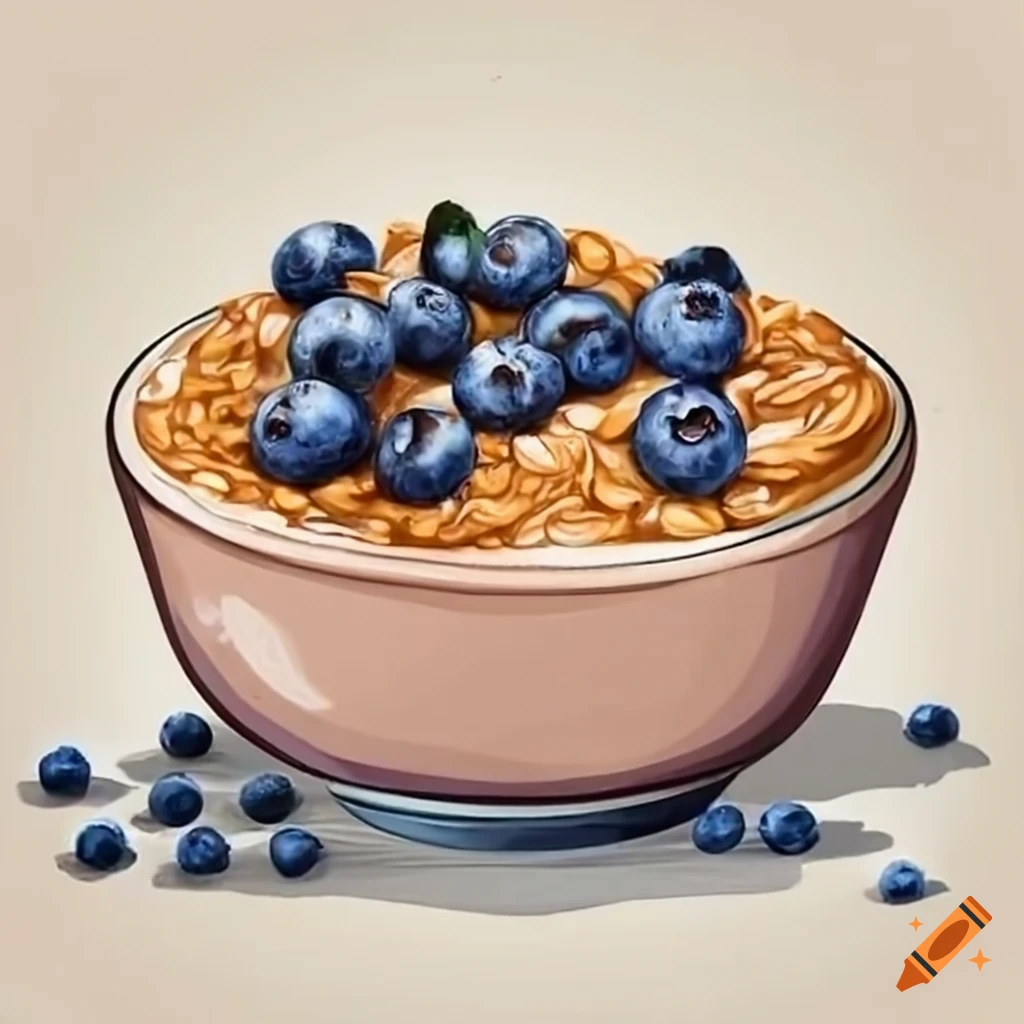 Healthy oatmeal with blueberries and peanut butter